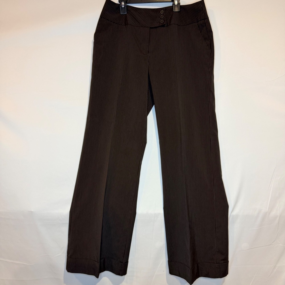 Investments Brown Pinstripe Wide Leg Dress Pants Cuffed 10L